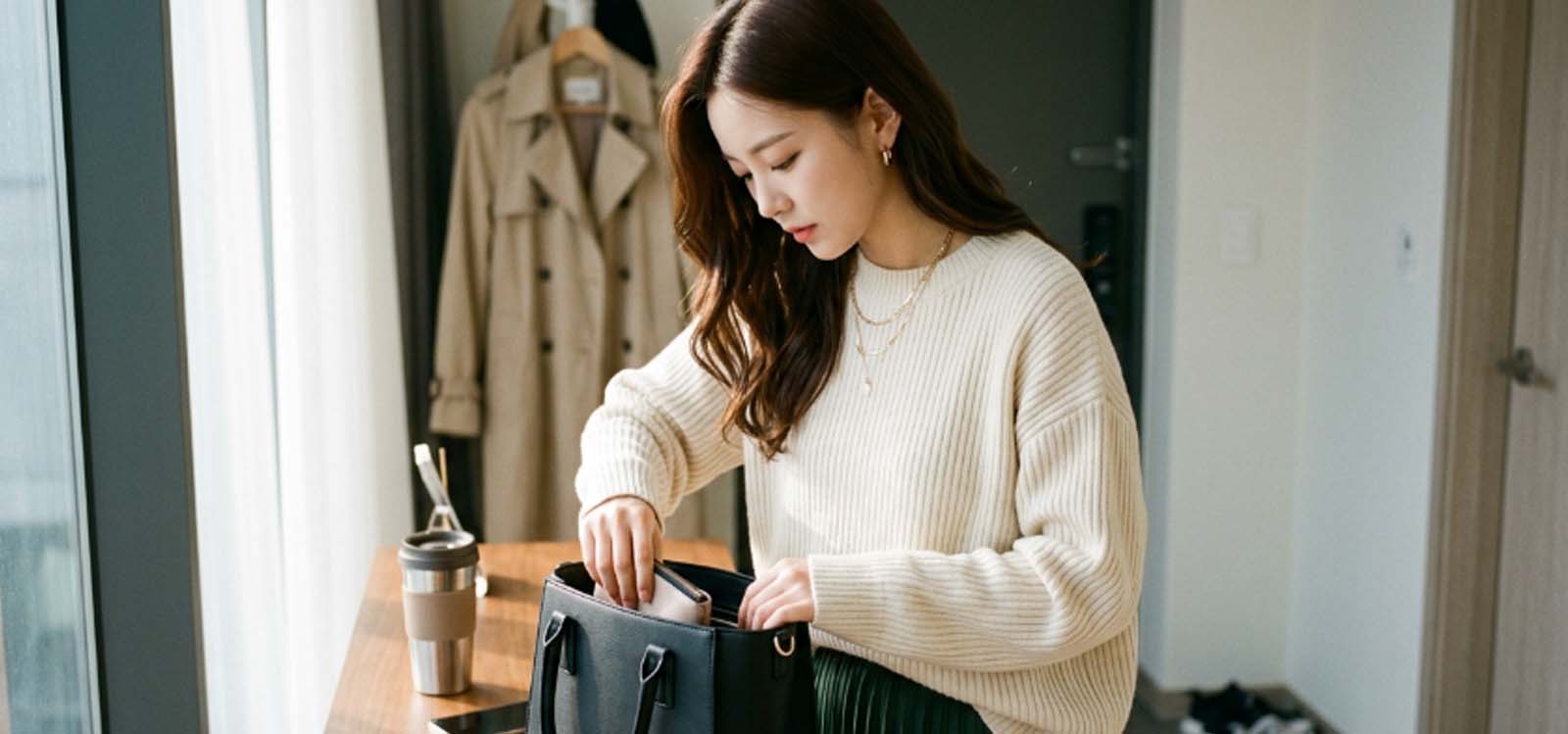출근 준비하며 가방 챙기는 모습