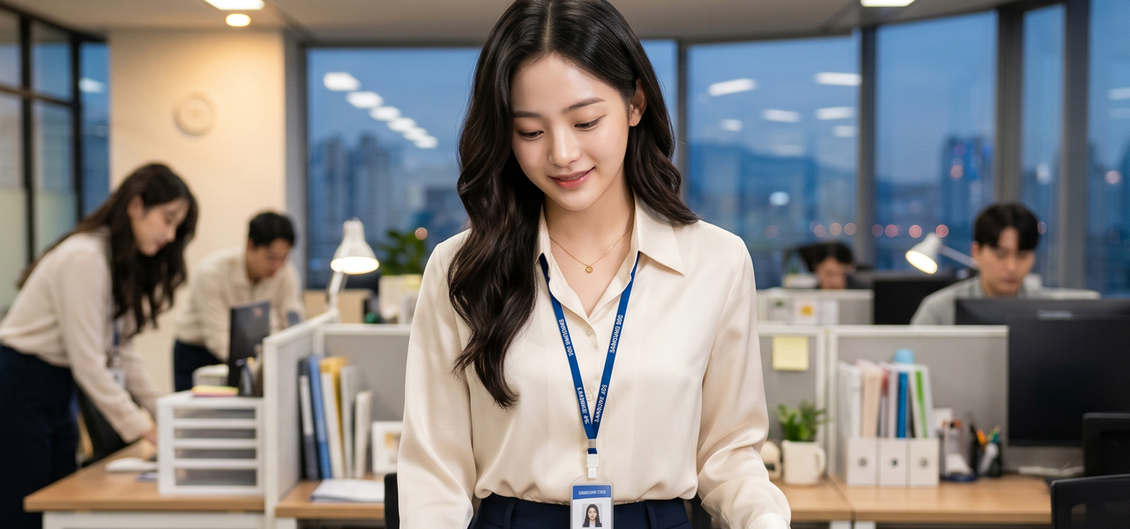 퇴근 전 사무실 정리 및 마감 업무하는 모습