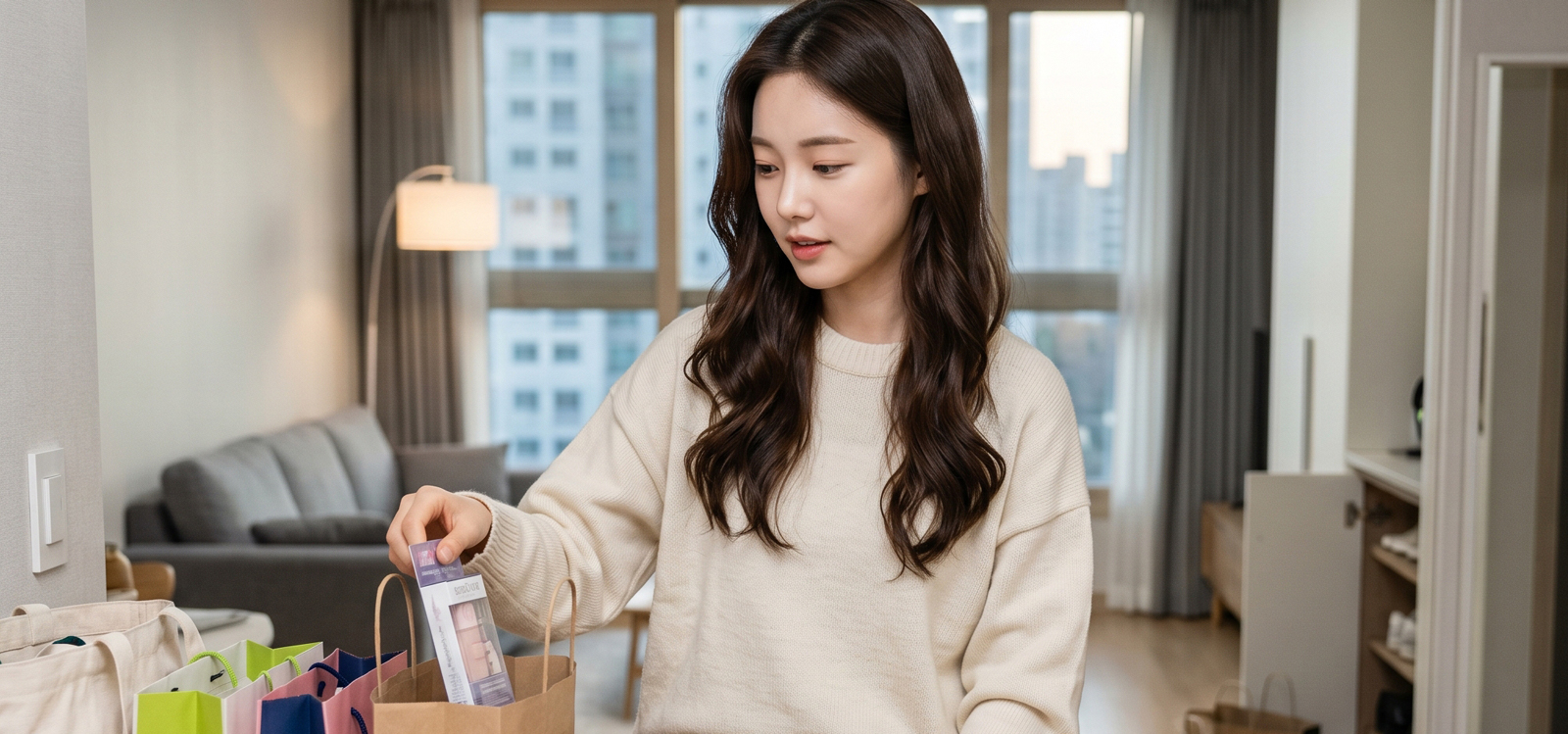 귀가 후 짐을 정리하는 모습