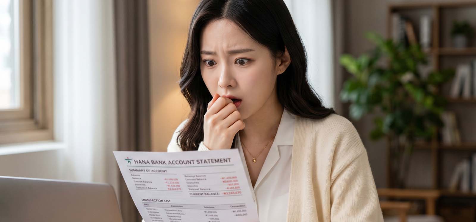서류 보고 놀라는 여자