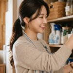 주방 수납을 정리하는 모습