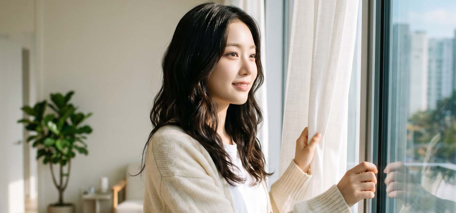 창문 열고 아침 환기하는 모습