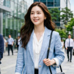 출근길 횡단보도를 빠르게 건너는 직장인