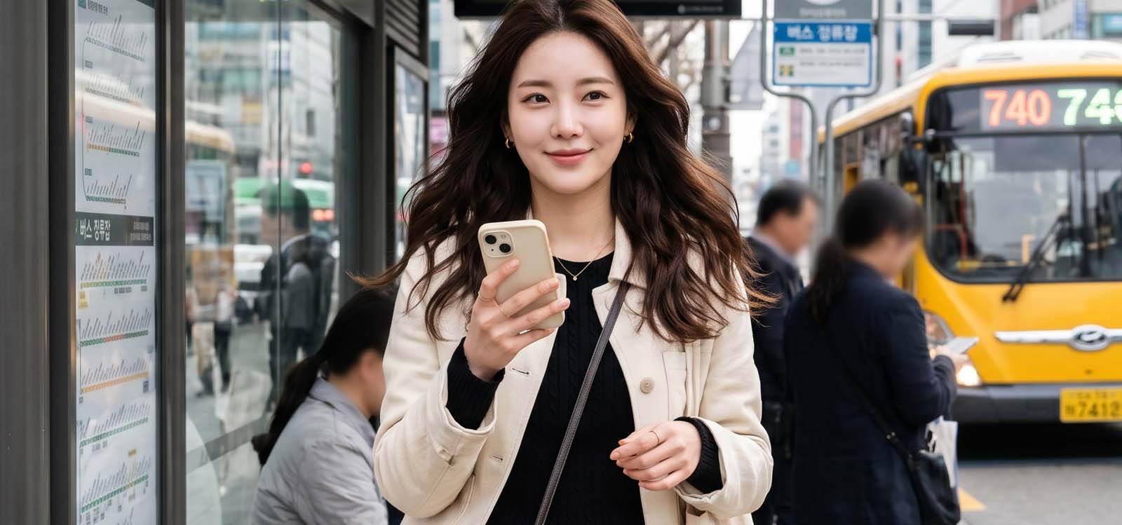 버스를 기다리는 모습