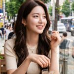 카페 테라스에서 창밖 풍경을 바라보는 모습