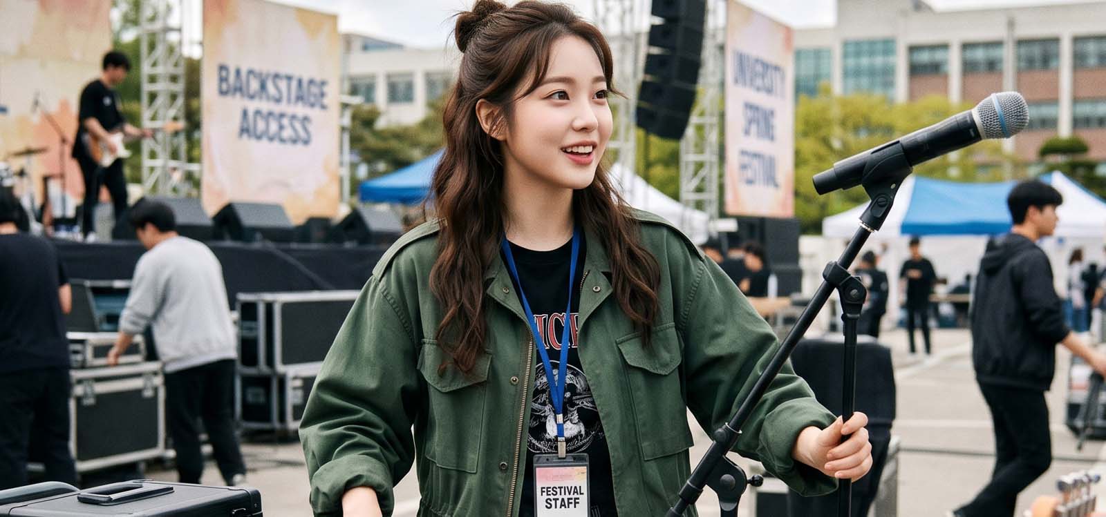 캠퍼스 축제 무대 운영 스태프로 활동하는 모습
