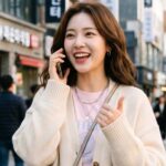 전화를 받고 기뻐하는 여자
