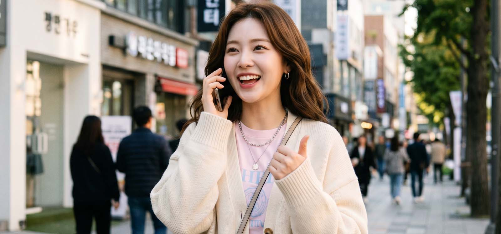 전화를 받고 기뻐하는 여자