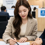 대출 관련 교육 자료를 함께 검토하는 모습