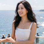 리조트 발코니에서 풍경을 감상하는 모습