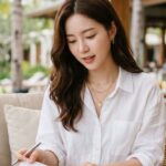 책자를 읽는 여자