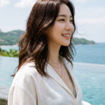 해변 산책로에서 웃으며 걷는 모습