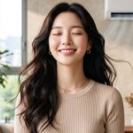 시원한 바람을 맞으며 미소 짓는 모습