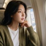 기내 창가에서 아름다운 구름을 바라보는 모습