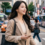 출근길 횡단보도를 빠르게 건너는 모습