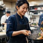 주방에서 웍을 돌리며 요리하는 사장님