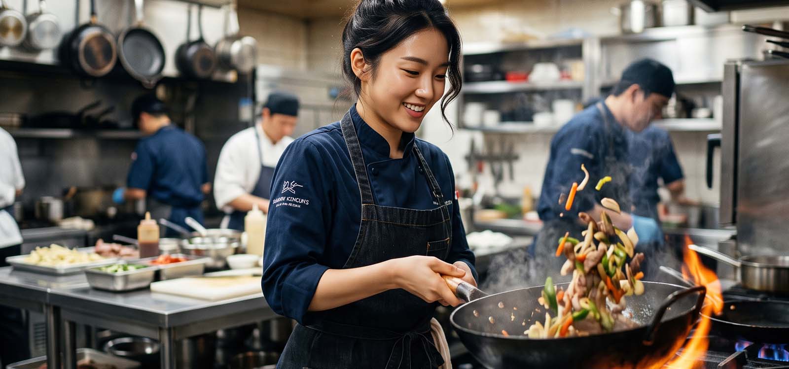 주방에서 웍을 돌리며 요리하는 사장님