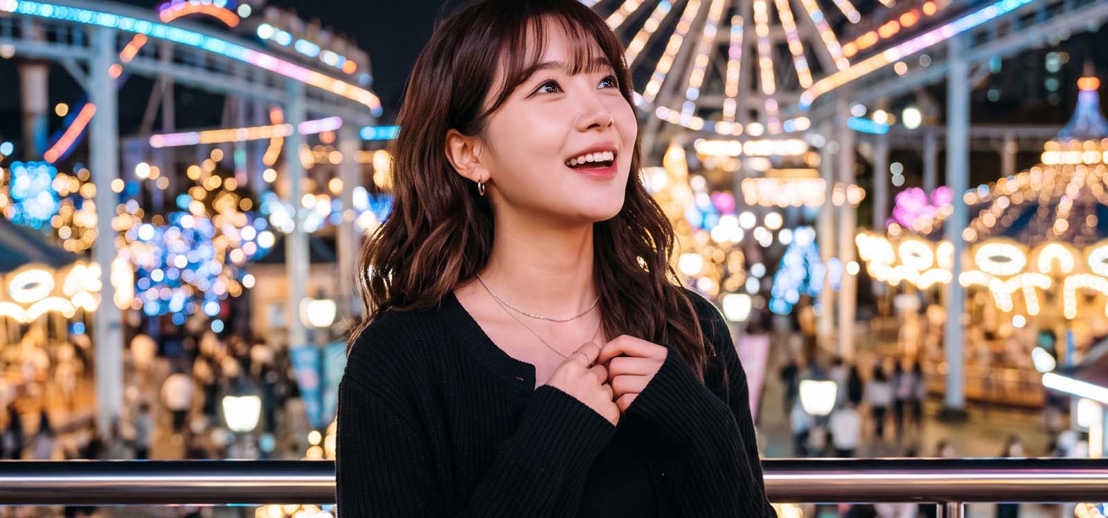불꽃놀이를 바라보며 환하게 웃는 모습