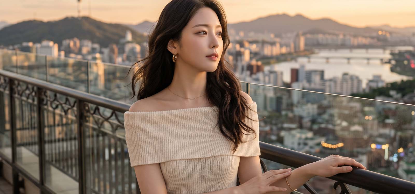 발코니에서 바람을 느끼는 모습