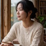 창가에서 비 오는 풍경을 바라보는 모습