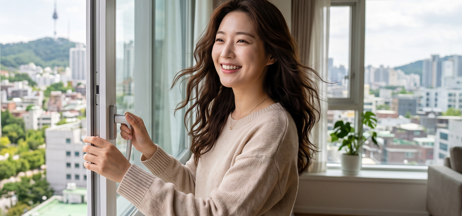 창문을 열어 환기하는 모습