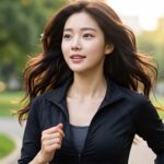 러닝 중 환하게 웃는 모습