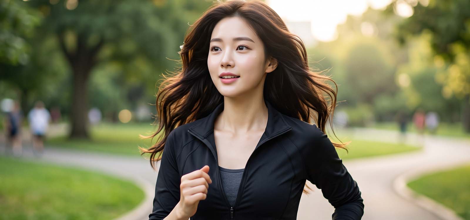 러닝 중 환하게 웃는 모습