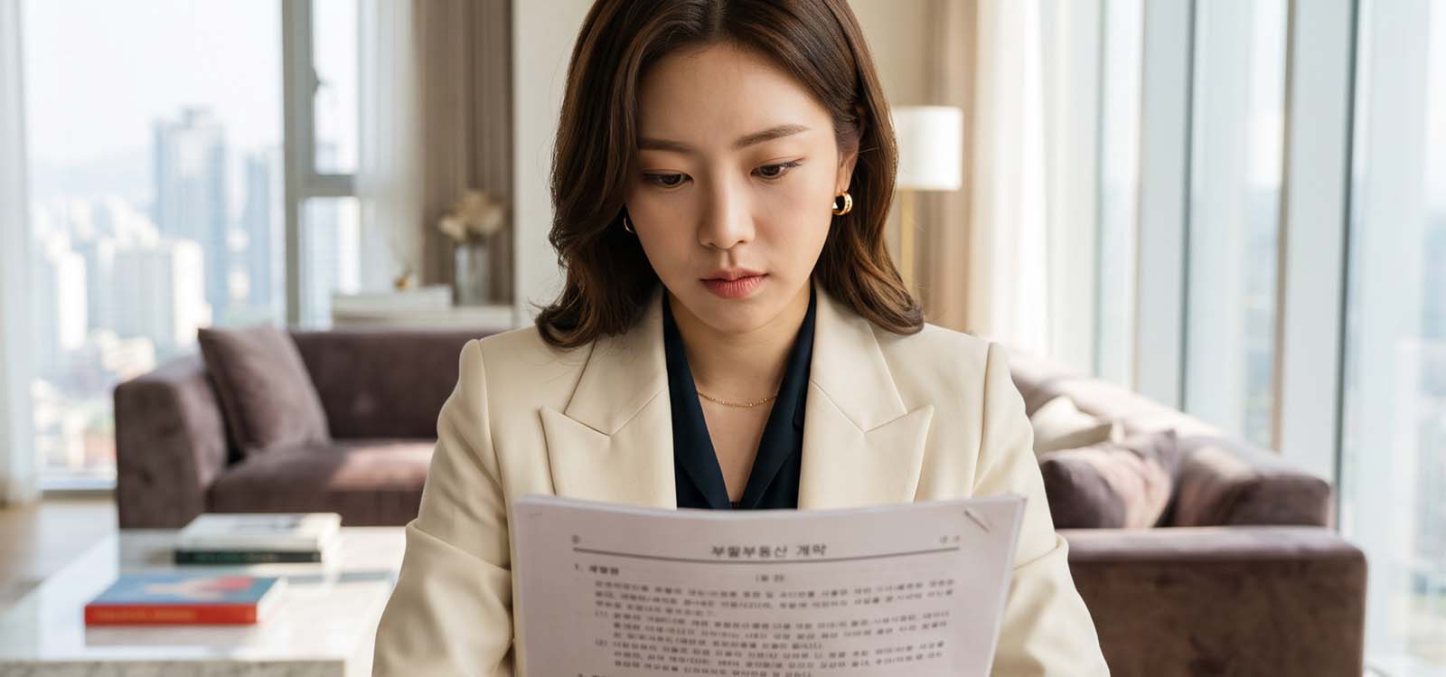 계약서를 보며 고민하는 모습
