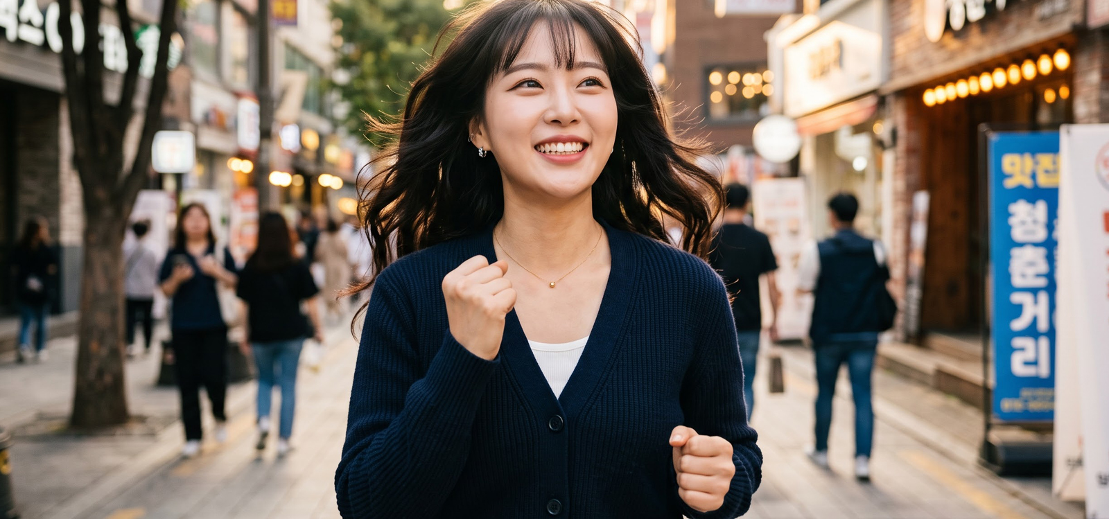 취업 성공을 기대하며 두 주먹을 살짝 쥐는 모습
