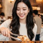 베이커리에서 빵을 고르는 모습