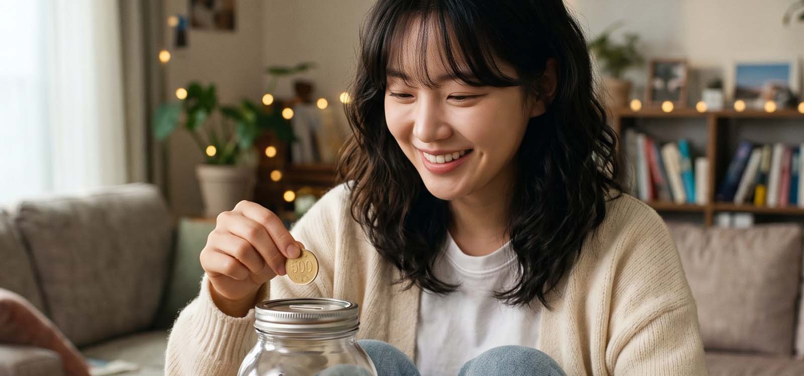 동전을 저금통에 넣는 모습
