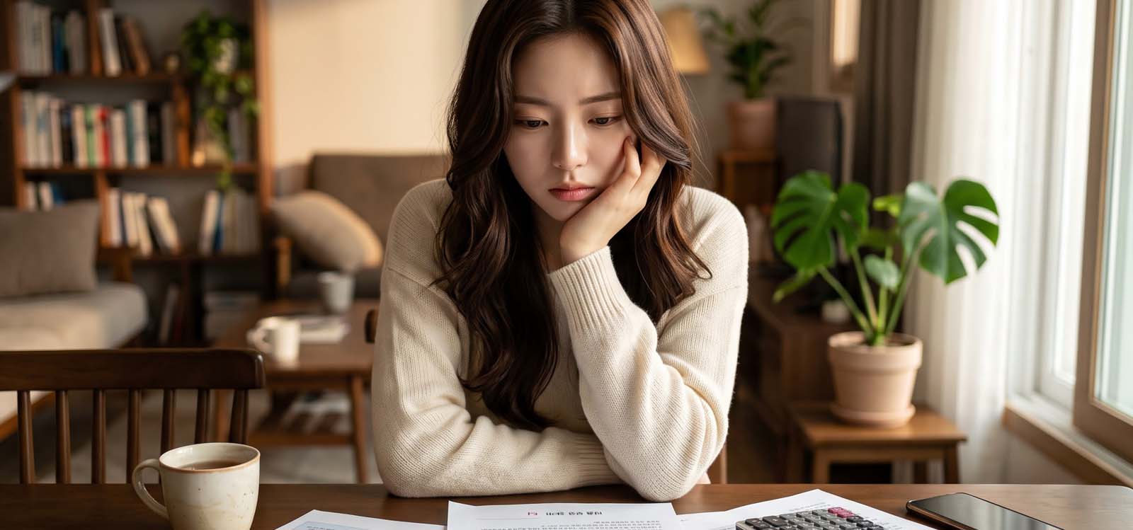 신용대출 거절 후 깊게 고민하는 모습