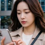 핸드폰을 보고 있는 여자