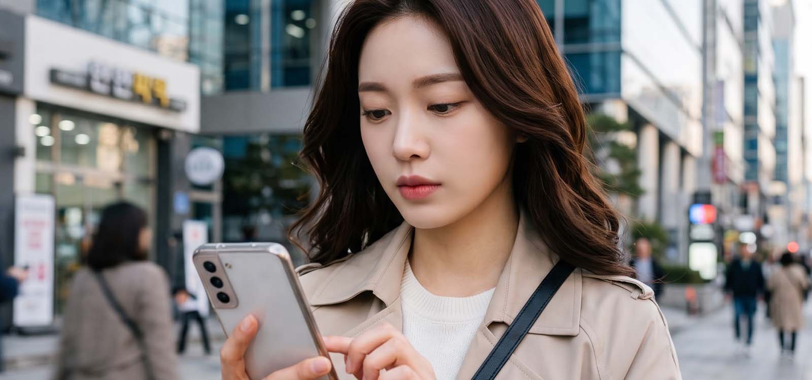 핸드폰을 보고 있는 여자