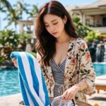 리조트에서 비치백 짐을 꺼내는 모습