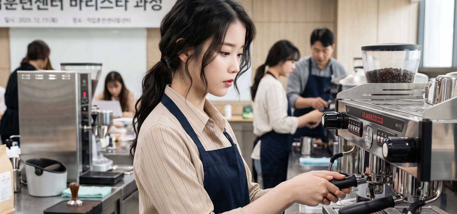 바리스타 직업훈련에서 에스프레소 추출하기