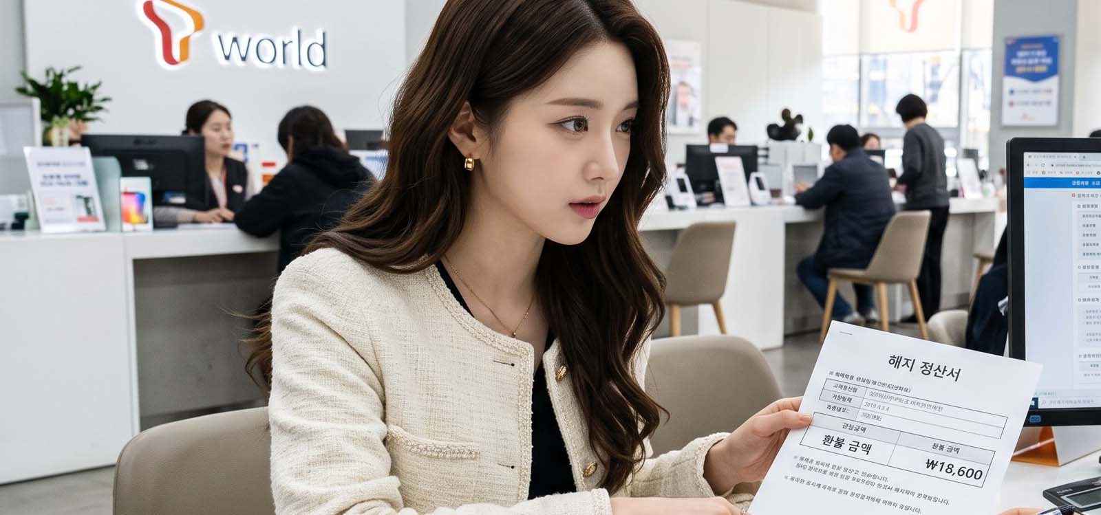 통신사 직원에게 미환급금 지급 안내받는 모습
