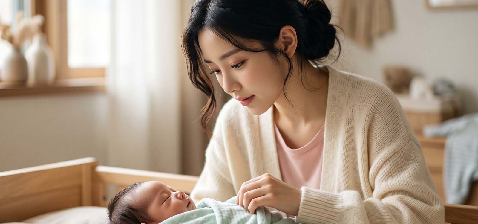 아기 속싸개 싸주는 엄마