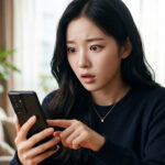 핸드폰 알림을 확인하다 갑자기 표정이 굳는 모습