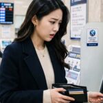 ATM에서 잔액 부족으로 돈을 찾지 못하는 모습