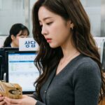 대부업체 카운터에서 현금을 직접 수령하는 모습