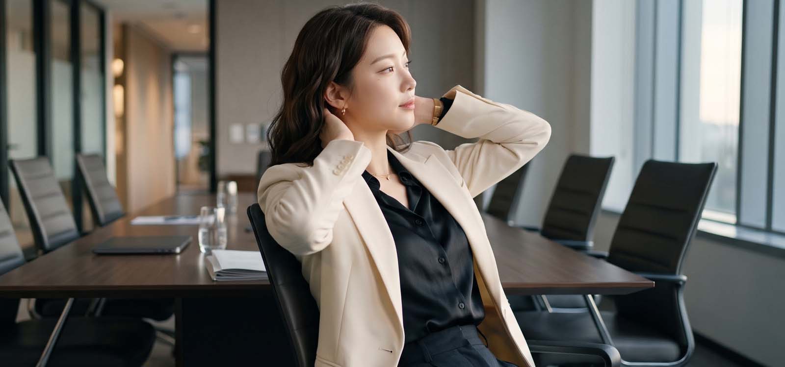회사 건물 앞 벤치에서 햇빛을 쬐며 쉬는 직장인