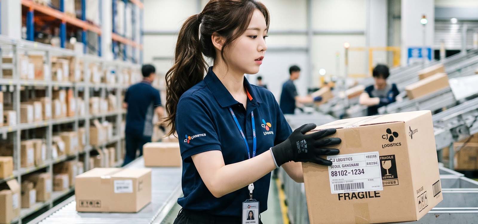 물류센터에서 택배 상자를 분류하는 근로자