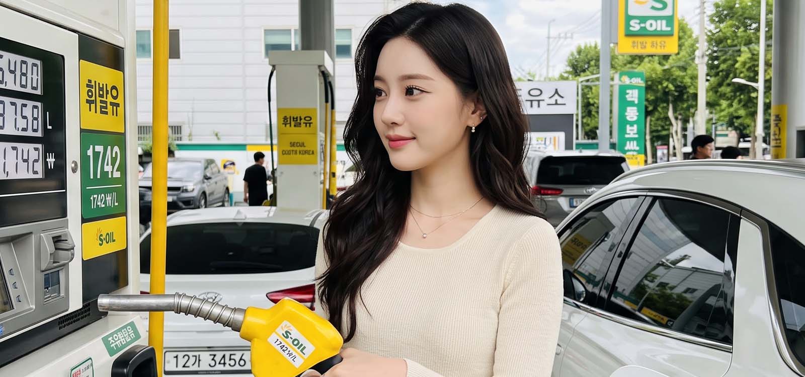 주유소에서 직접 주유하는 모습