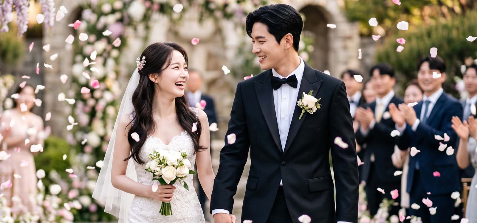 신랑과 함께 버진로드를 걷는 모습