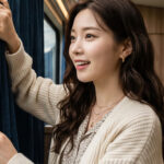 기차여행 중 창밖 풍경을 즐기는 모습