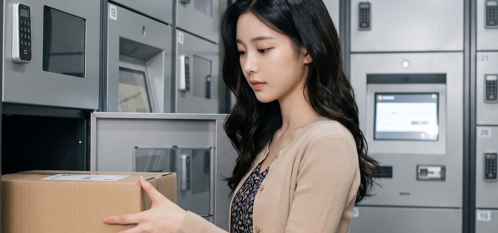 아파트 우편함에서 택배를 꺼내는 모습