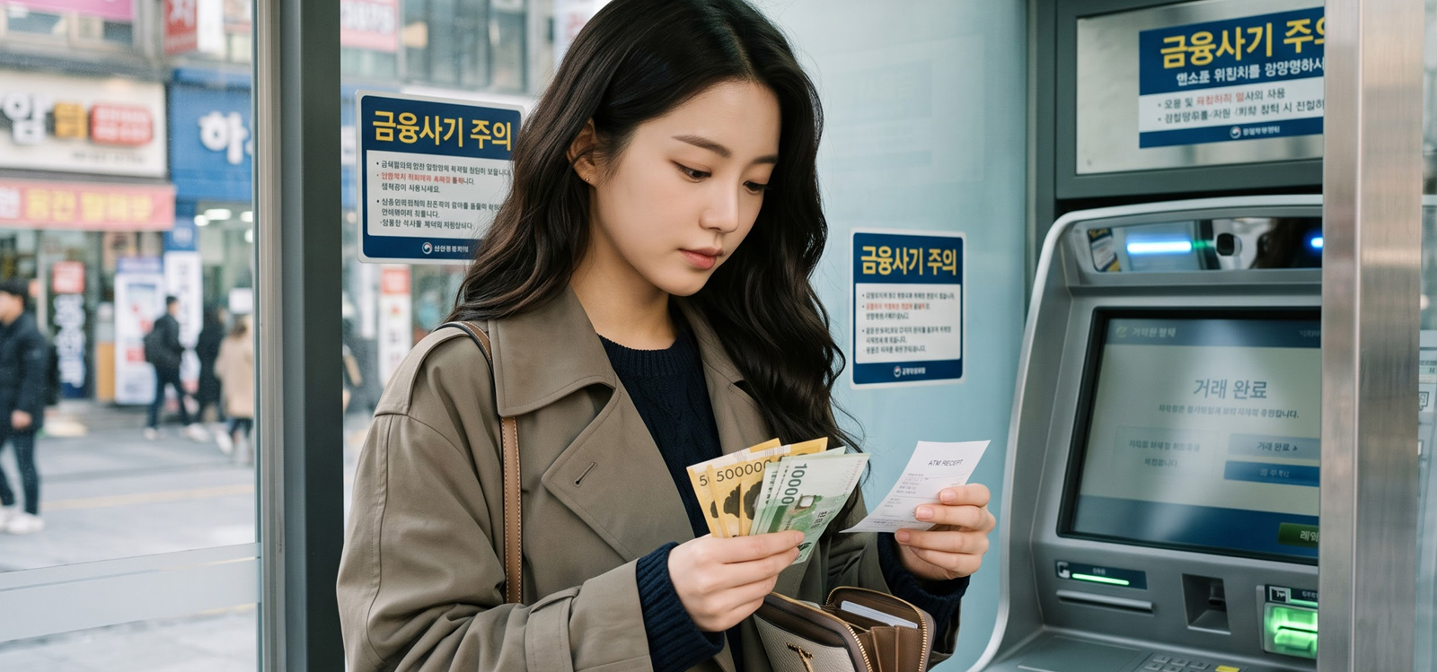 ATM기에서 돈 세는 여자