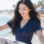 해변에서 비치타월 펼치는 모습