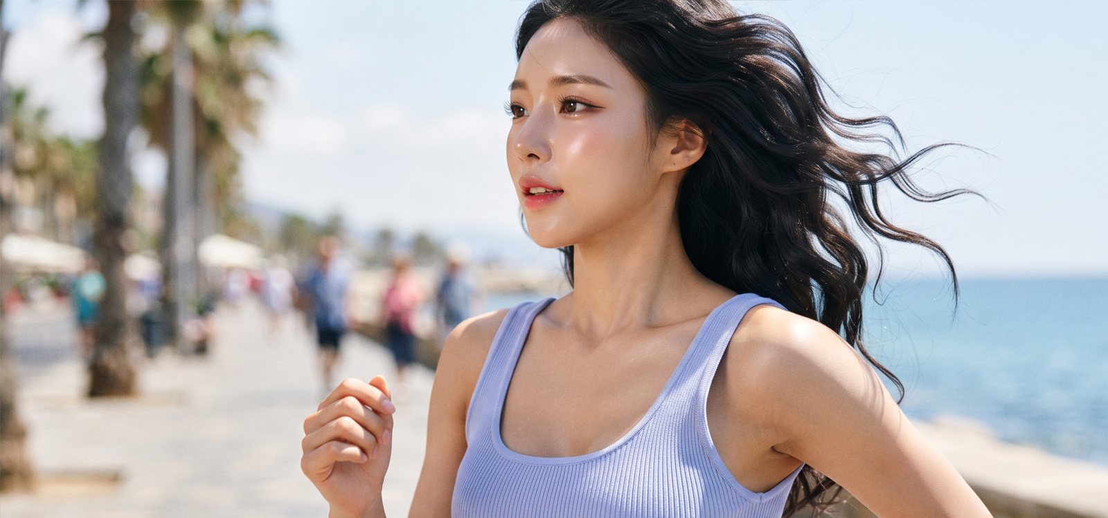 한강변 조깅 중 측면 상체